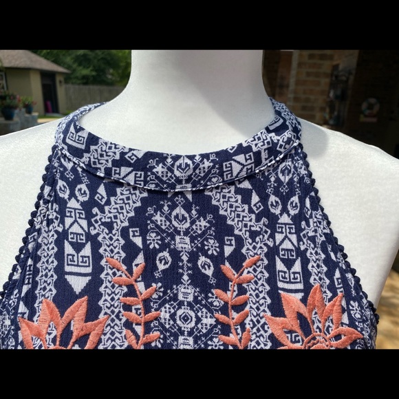 Xhilaration Navy/White with Coral Embroidery Top Size XXL (Juniors) - Picture 2 of 12